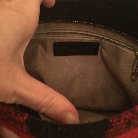 Talbots Wool Blend Red/Black Buffalo Plaid Crossbody Leather Trim Bag - Picture 7 of 8